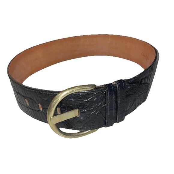 VTG Omega Black Croc Embossed 2.2 Wide 38.5”Leather Belt Size M Made in America - Picture 1 of 12
